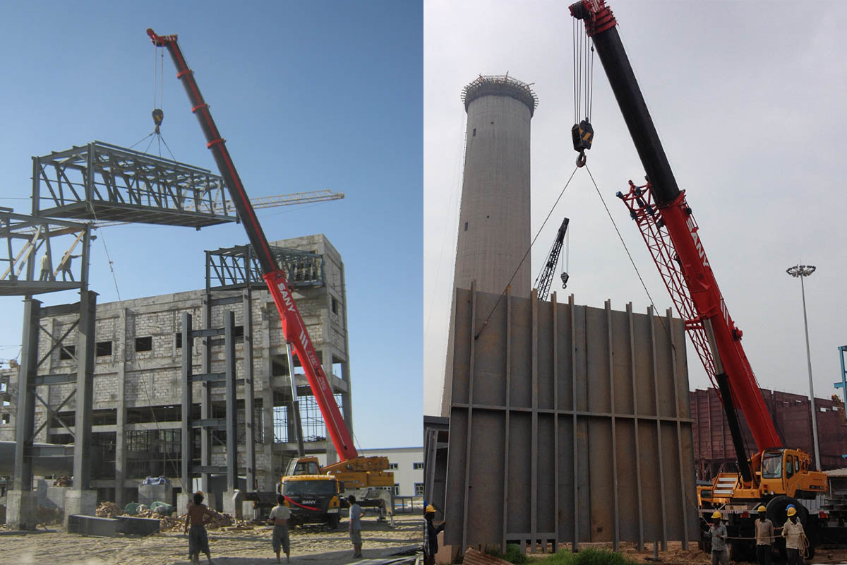 Dùng cẩu SANY 130 tấn lắp đặt kết cấu xây dựng