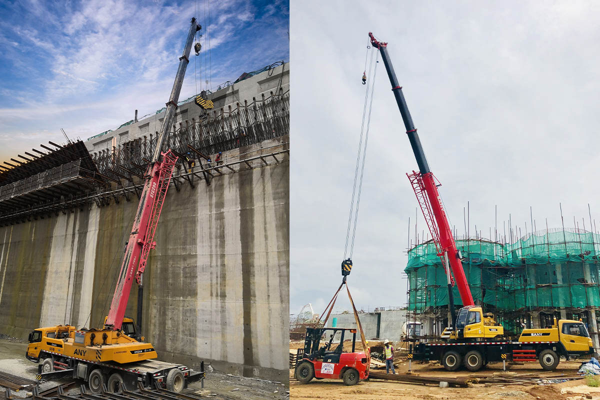 Dùng cẩu SANY 25 tấn hỗ trợ công trình xây dựng